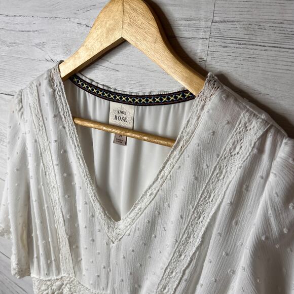 Knox Rose Dress Womens Size Medium Ivory Swiss Dot Peasant Style Tiered Maxi - Picture 8 of 16